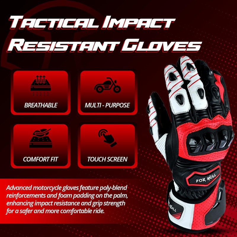 FOXKULL Motorcycle Full Finger Gloves with Knuckle Protector for Men