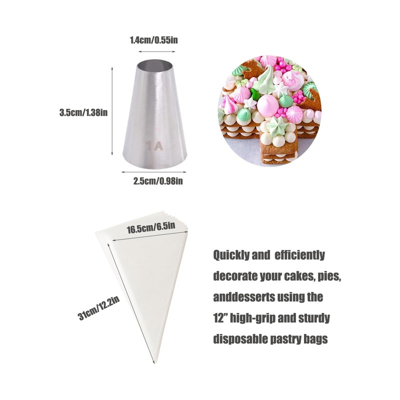 1A Piping Tips and Bags, 3 Large 1A Frosting Tips