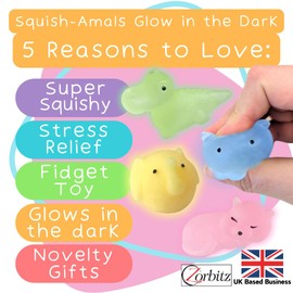 Squish-Amals Glow In The Dark Fidget Toys Collection - Premium Squishy Toys for Squishing & Stretching - Collect Them All with Various Themes - Ideal Fidget Toy for Stress Relief & Focus