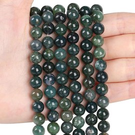 XIANNVXI Natural Stone Moss Agate Beads for Threading with Hole Round Crystals Gemstones for Threading Beads for Bracelets Chains DIY Jewellery Crafts 8 mm (Approx. 47 Pieces