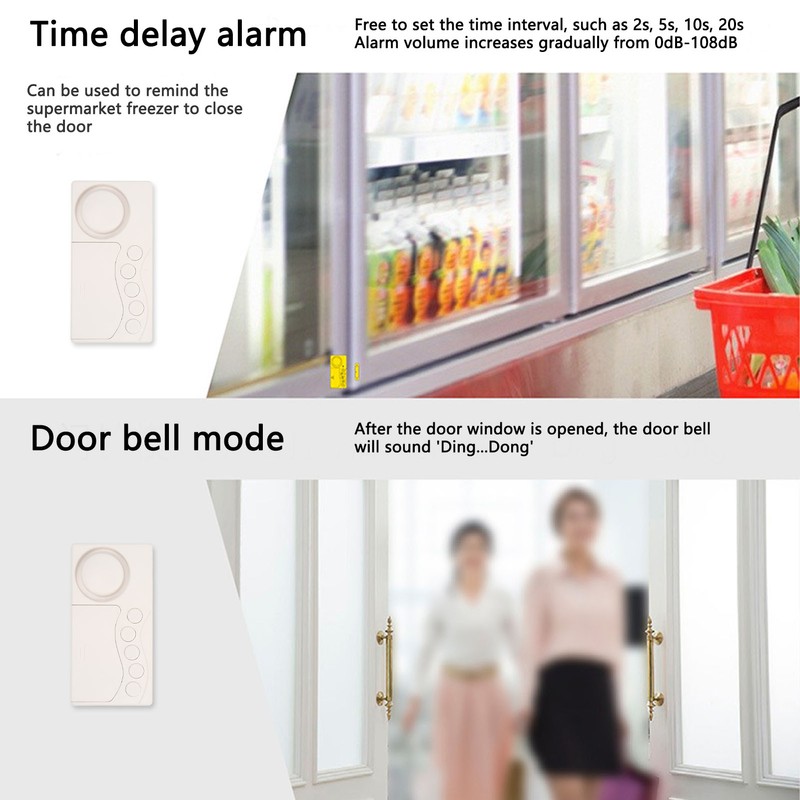 Wireless Door Alarm Multifunction Prevents Theft 4 in 1 108dB