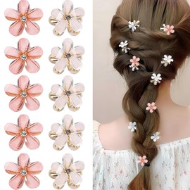 10 Pcs Mini Claw Clips – Flower Hair Clips for Women & Girls – Non-Slip Small Flower Clips – Sweet Mini Barrettes for Photography, Daily Use, Party & Wedding Hairstyles (White & Pink)