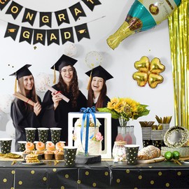 175PCS Black and Gold Party Decorations, 25 Guests 2024 Graduation decorations Party Prom Decorations Gold Plastic Forks Knives Spoons Party Paper Plates Napkins Cups for Party Birthday New Year