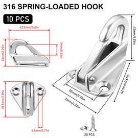 Tarpaulin Hooks, Tarpaulin Hooks, Trailer Net Hooks for Trailers, Tarpaulin Hooks, Stainless Steel with 20 Screws, Metal Net Hooks, Boat Hooks for Load Securing Net, Tarpaulins, Cars, Trailers