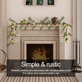 PROWREATH Christmas Smokey Pine Garland,7ft Natural Rustic Christmas Garland with Multicolor Lights and Remote Control, Ideal for Decorating Rooms, Fireplaces, Chandeliers, and Stairs...