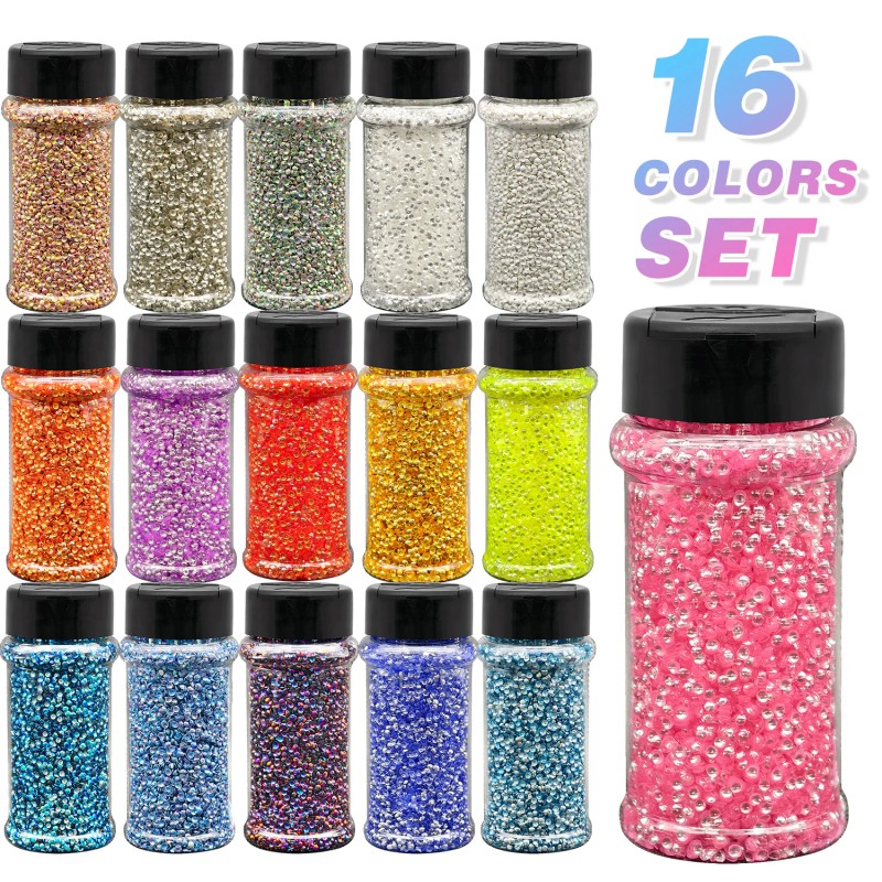 s 16 Pcs 2oz Bubble Beads Glitter Shimmer Shakers Chunky