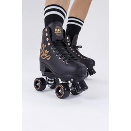 Rio Roller Rose Roller Skates - Unisex Indoor/Outdoor Quad Roller Skates for Women and Men (Mens 6 / Ladies 7, Black/Rose Gold)