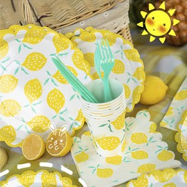50 Lemon Disposable Paper Plate Cutlery Plate Lemon Party Dinner Dessert Paper Plate for Kids Baby Wedding Shower Christmas Brunch and Garden Party Supplies (7" Plate)
