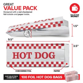 Stock Your Home Hot Dog Wrappers Foil Laminated Paper (100 Pack) Grease Resistant Red Checkered Hot Dog Sleeves Foil, Bulk Hot Dog Bags for Carnival Themed Party, Food Cart, Concession Stand