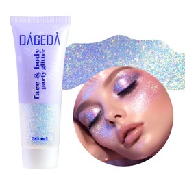 DAGEDA Body Glitter Gel, Holographic Face Glitters Body Gel Shimmer Liquid Eyeshadow, Color Changing Glitter for Face Hair Nails, Under Light Festival Makeup 1.7oz (Galaxy Blue)