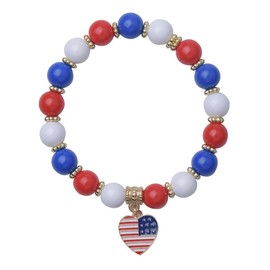 American Flag Bracelet 4th of July Independence Day Bracelets for Women White Red and Blue Bead Bracelet for Women Jewelry for Women Men Veterans Day Gifts