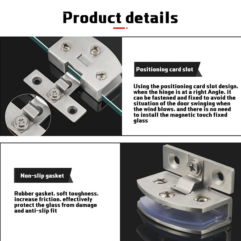 4-Pack No-Drill Glass Door Hinges for Cabinets, Showcases, Wine Cabinets