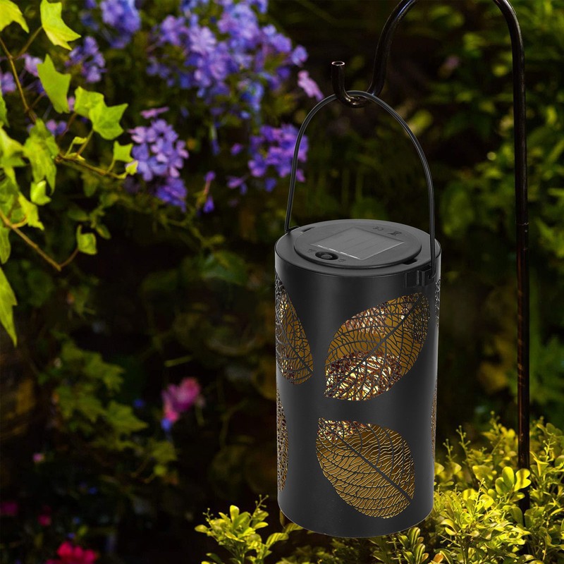 2Pcs Solar Hanging Lamp Wrought Iron Hollow LED Light for