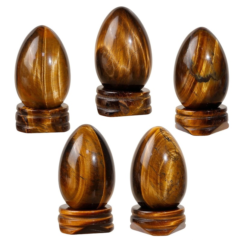 dssmboom Polished Tiger Eye Crystal Egg with Stone Base Healing