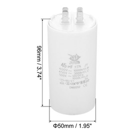 PATIKIL CBB60 45uf Running Capacitor,2Pcs AC 450V 4 Pins 50/60Hz Double Insert Cylinder Bottom for Air Conditioning,Water Pump,Fan Motor Star 96 x 50mm
