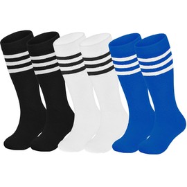 ENBAOHUI 3 Packs Toddler Soccer Socks Kids Soccer Socks Girls Boys Soccer Socks Toddler Knee High Socks Toddler Kids Tube Socks Black/White/Blue 4-7T