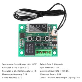 AITRIP 3pcs W1209 12V DC Digital Temperature Controller Board with 10A One-channel Relay and Waterproof Micro Digital Thermostat -50-110°C Electronic Temperature Temp Control Module Switch