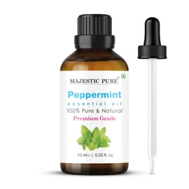 Majestic Pure MAJESTIC PURE Peppermint Essential Oil with Glass Dropper | 100% Pure and Natural Peppermint Oil | Premium Grade Essential Oils for Diffusers, Skin, Aromatherapy, Massage | 10 ml