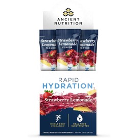 Ancient Nutrition Rapid Hydration Powder - Strawberry Lemonade Flavour, Electrolytes from Natural Sea Salt & Red Marine Algae, Supports Rapid Hydration & Cellular Health, 15 Servings