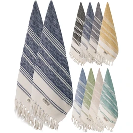 DEMMEX Certified Organic & Oeko-TEX Turkish Cotton Hand Towels - Set of 2, Quick Dry, Absorbent for Bathroom, Kitchen, Travel – Soft Diamond Weave, Prewashed, 46X92cm (Navy)