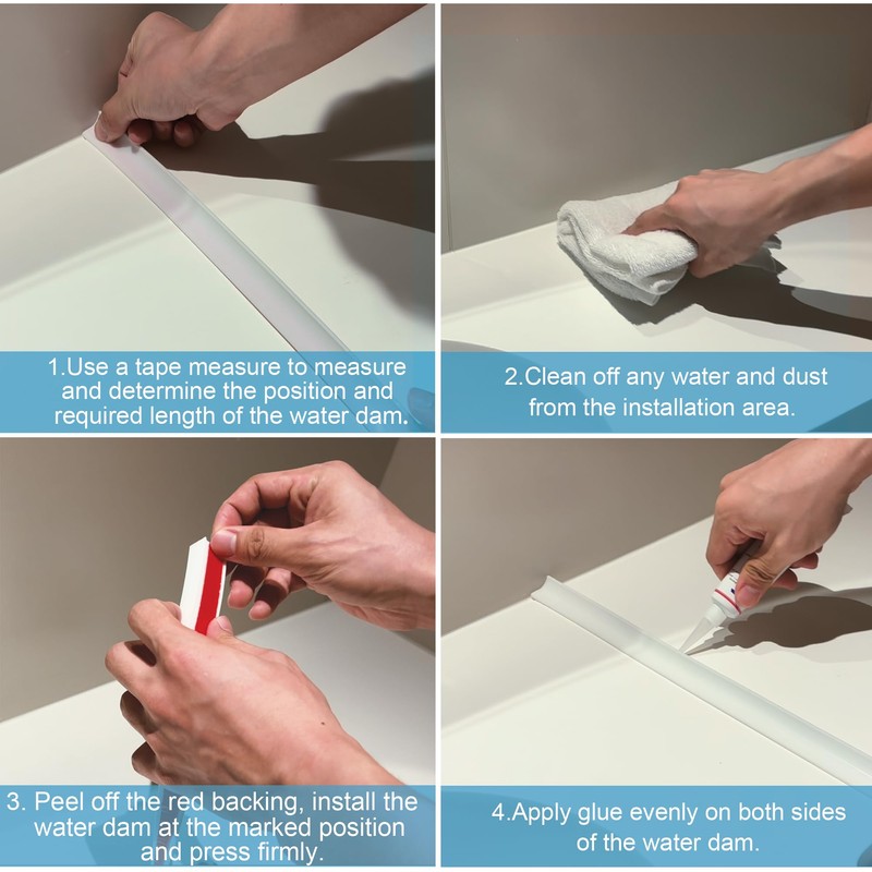 67Inch Shower Threshold Water Dam, Self-Adhesive Silicone Shower Barrier Water