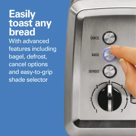 Hamilton Beach 2 Slice Toaster with Extra-Wide Slots, Bagel Setting, Toast Boost, Slide-Out Crumb Tray, Auto-Shutoff & Cancel Button, Defrost Function, Stainless Steel (22794)