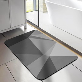 Bebaimis Non-Slip Bath Mat, Super Bathroom Rug, Absorbent Bath Mat, Washable Shower Mat, Absorbent Bathroom Rug, 40 x 60 cm, Quick-Drying Bath Mat, Grey, Geometric Pattern