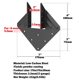 8 Pcs Black Hurricane Tie for Actual Size: 2"x4" Rough Post,Inner Width:50.8mm,13 Gauge (Thickness 2.2 mm) Rafter Clip