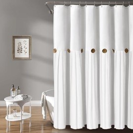 Linen Button Farmhouse Beige Shower Curtain,Linen and Cotton Woven Fabric,Pleated Brown Stripe,Country Style - Color: white, Size: 78"L x 72"W