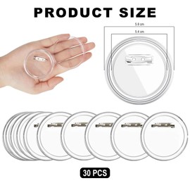 VIVIIHOO Pack of 30 DIY Transparent Buttons 58 mm without Button Machine, Acrylic Lapel Buttons with Safety Pin, Craft Set for Photo, Clothing, School