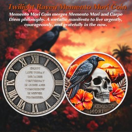 Twilight Raven Memento Mori Coin, Solemn Skull Challenge Coin, Clocks Stoicism Medallion, Daily Reminder Token, Stoic Gifts for Men Women, Applicable to Daily Stoic Practice