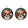 NMPCreativeStore St Bernard Santa Hat Stained Glass Ornament - Xmas