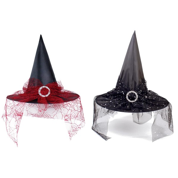 YKKJ 2 Pieces Halloween Wizard Hat, Witch Hat, for Carnival, Scary Carnival Party, Halloween.(Red, Black)
