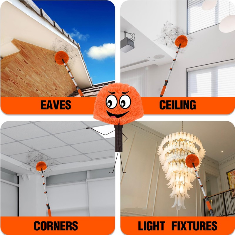 26FT Reach Cobweb Duster with Extension Pole - Spider Web