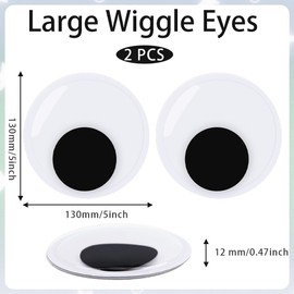 Large Googly Eyes, 2 Pcs 5 Inch Wiggle Googly Eye Self Adhesive Giant Plastic Wiggle Eye Black White Round Eyes for Crafts DIY Supplies Christmas Tree Decoration