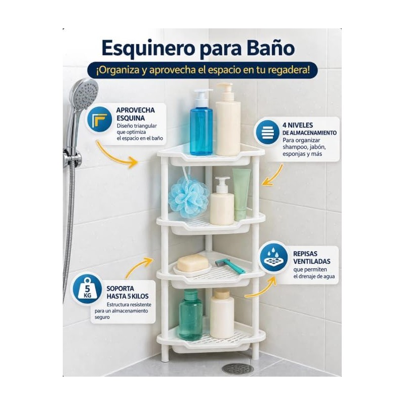 Genérico Esquinero de Plástico Blanco para Regadera