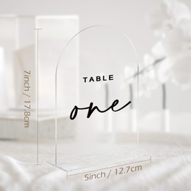 Clear Wedding Table Numbers 1-10 with Stands, 5x7 Inch Clear Arched Table Sign with Raised Black Numbers, Acrylic Arch Table Numbers for Wedding Reception, Party, Banquet and Event