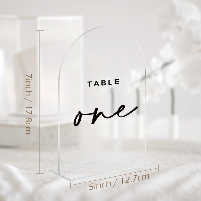 Clear Wedding Table Numbers 1-10 with Stands, 5x7 Inch Clear