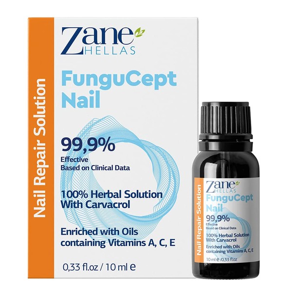 Zane Hellas FunguCept Nail. Fungal Nail Solution. Fungus Nail Solution for Discolored, Thickened, Crumbled, and Fungi Nails. Visible Results in 4 Weeks. 0.33 oz -10ml.