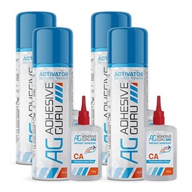 Pegamento calcomanía Guru CA con activador para carpintería (4 x 4 oz - 4 x 17.8 ml) Ca pegamento para carpintería, pegamento de cianoacrilato y activ