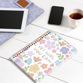MONALET Floral Girls Inspirational A5 Spiral Notebook Gifts, Yes Girl You Can Hardcover Daily Journal Notebooks Lined for School Work Office Note Taking, Motivational Composition Notebook 5.5x8.3