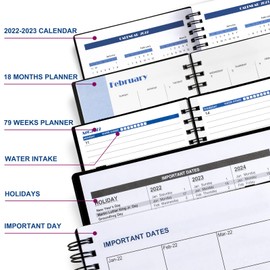 UtyTrees Planner 2022-2023 - 18 Months Daily Planner 2022-2023, Agenda 2022 Daily Planner/Weekly Planner, January 2022 - June 2023 Planner, Time Management Manual, Strong Twin-Wire Binding, 5.2" x 7.5", Black