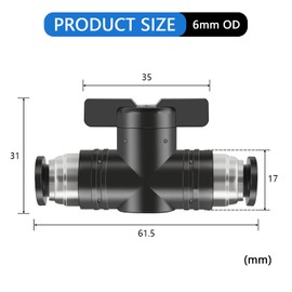 Pneumatic Connector, Pack of 5 Pneumatic Ball Valve, Straight Pneumatic Connector, Pneumatic Valve Can Be Used to Control Gas, Quick Connection (6 mm)