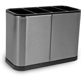 FIZZYBERRIES Kitchen Cutlery Holder Utensil Storage Organizer – Stainless Steel – Anti-Slip – Water Draining Design – Easy to Clean – Silver
