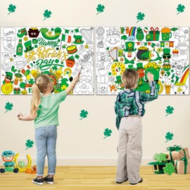 Rossorha 2Pack St. Patrick's Day Giant Coloring Poster, Large Coloring Tablecloth, Big Jumbo Coloring Banner St. Patrick's Day Craft Activity for Kids Classroom Home Game Party Favors Decorations