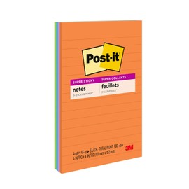 Post-it Super Sticky Notes, 4 in x 6 in, Rio de Janeiro Collection, Lined, 4 Pads/Pack, 45 Sheets/Pad (4621-SSAU)