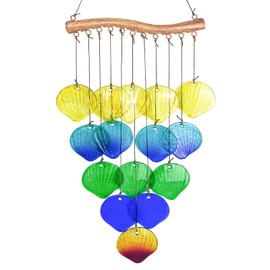 Kenpiko Sea Glass Wind Chime, Shell Shape Glass Windchime for Outside, Indoor Outdoor Decor for Patio Garden Yard, Nice Gifts for Mom & Women, Memorial Sympathy Gift for Home