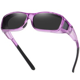 DUCO Polarized Wraparound Fitover Glasses Wear Over Sunglasses for Men Women UV Protection Sun Glasses 8954 (Clear Purple Frame Grey)