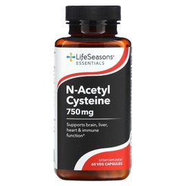 LifeSeasons N-Acetil Cisteína (NAC) 750 mg, 60 Cápsulas Vegetarianas  Precursor bioquímico de glutatión sin rellenos innecesarios, Non-GMO fabricado  