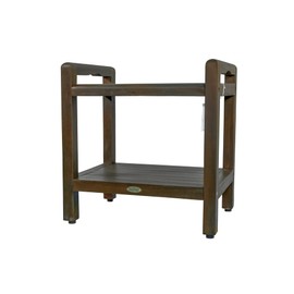 DecoTeak 24 Inch With LiftAide Arms Brown Waterproof Teak Wood Shower Bench Stool Seat Chair For Inside Shower Storage Shelf Provides Safety, Storage, and Organization For Bathroom Accessories Brown